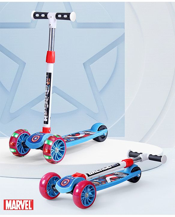 Babyhug Marvel Spider Man Kids 3 Wheel Scooter with Attractive Led Wheels|Compact Fold| Lean-to-Steer| Gifting Option| Physical Activity - Red & Blue