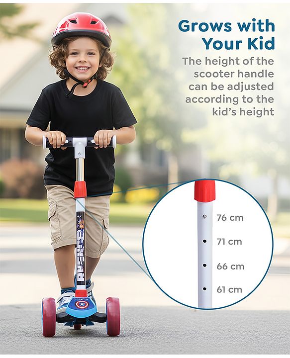 Babyhug Marvel Spider Man Kids 3 Wheel Scooter with Attractive Led Wheels|Compact Fold| Lean-to-Steer| Gifting Option| Physical Activity - Red & Blue