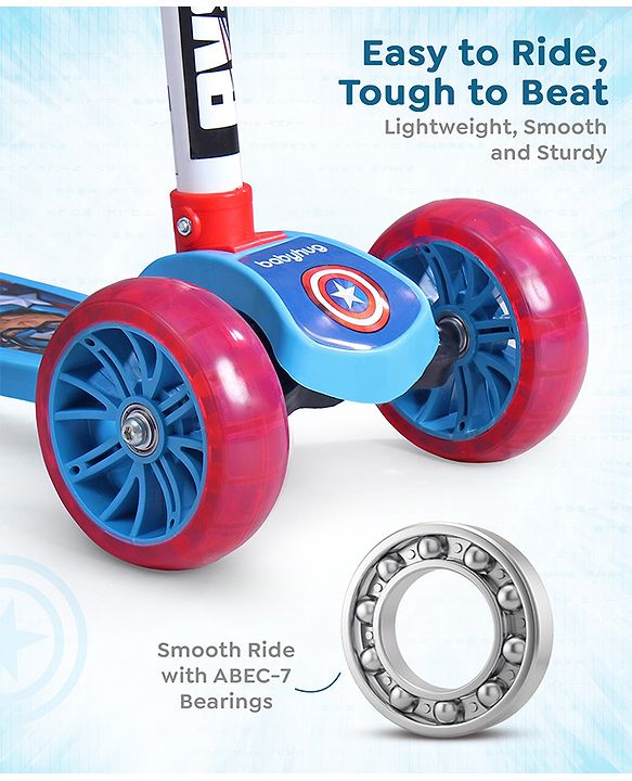 Babyhug Marvel Spider Man Kids 3 Wheel Scooter with Attractive Led Wheels|Compact Fold| Lean-to-Steer| Gifting Option| Physical Activity - Red & Blue