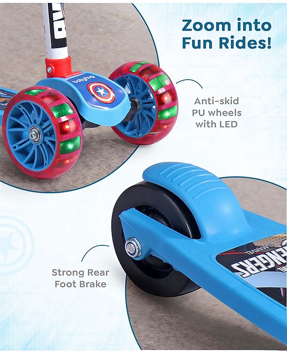 Babyhug Marvel Spider Man Kids 3 Wheel Scooter with Attractive Led Wheels|Compact Fold| Lean-to-Steer| Gifting Option| Physical Activity - Red & Blue