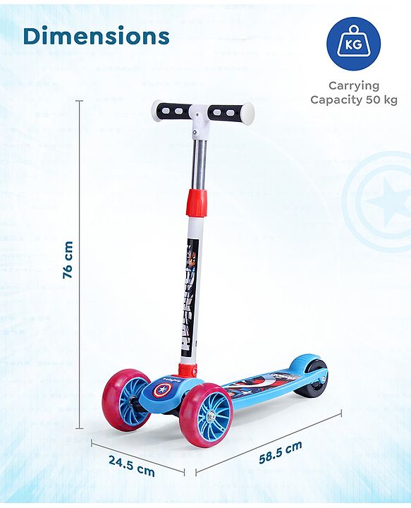 Babyhug Marvel Spider Man Kids 3 Wheel Scooter with Attractive Led Wheels|Compact Fold| Lean-to-Steer| Gifting Option| Physical Activity - Red & Blue