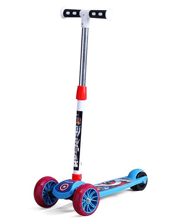 Babyhug Marvel Spider Man Kids 3 Wheel Scooter with Attractive Led Wheels|Compact Fold| Lean-to-Steer| Gifting Option| Physical Activity - Red & Blue
