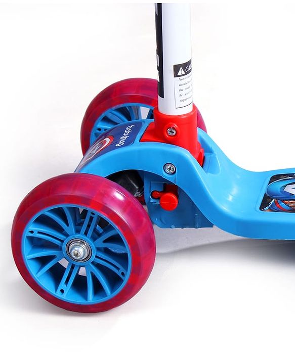 Babyhug Marvel Spider Man Kids 3 Wheel Scooter with Attractive Led Wheels|Compact Fold| Lean-to-Steer| Gifting Option| Physical Activity - Red & Blue