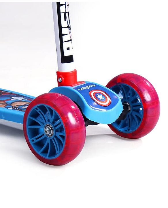 Babyhug Marvel Spider Man Kids 3 Wheel Scooter with Attractive Led Wheels|Compact Fold| Lean-to-Steer| Gifting Option| Physical Activity - Red & Blue