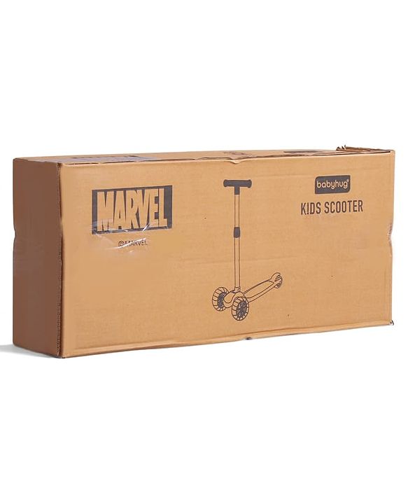 Babyhug Marvel Spider Man Kids 3 Wheel Scooter with Attractive Led Wheels|Compact Fold| Lean-to-Steer| Gifting Option| Physical Activity - Red & Blue