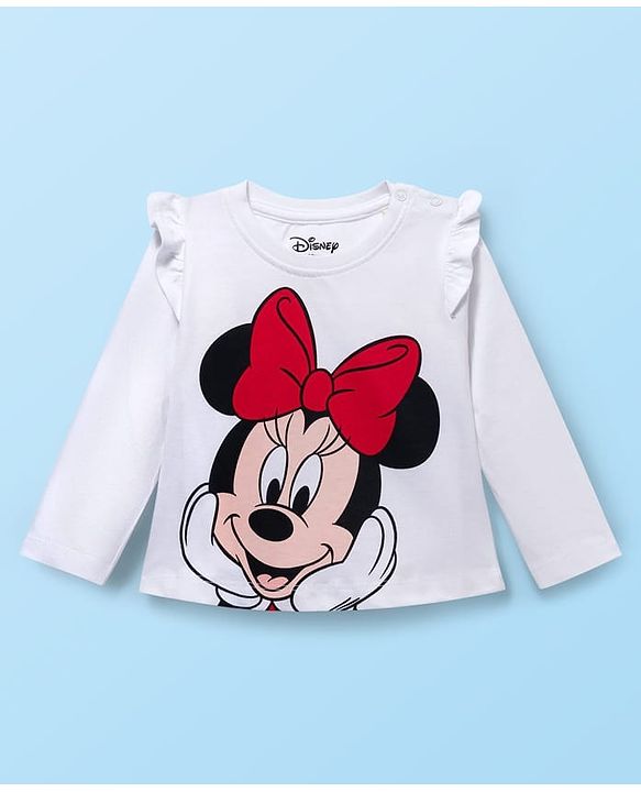 Babyhug Disney Single Jersey Knit Full Sleeves T-Shirt & Legging With Minnie Mouse Graphics & Mesh skirt Detailing - White & Red
