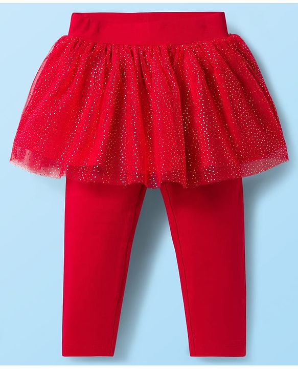 Babyhug Disney Single Jersey Knit Full Sleeves T-Shirt & Legging With Minnie Mouse Graphics & Mesh skirt Detailing - White & Red