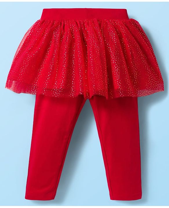 Babyhug Disney Single Jersey Knit Full Sleeves T-Shirt & Legging With Minnie Mouse Graphics & Mesh skirt Detailing - White & Red