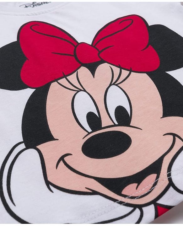 Babyhug Disney Single Jersey Knit Full Sleeves T-Shirt & Legging With Minnie Mouse Graphics & Mesh skirt Detailing - White & Red