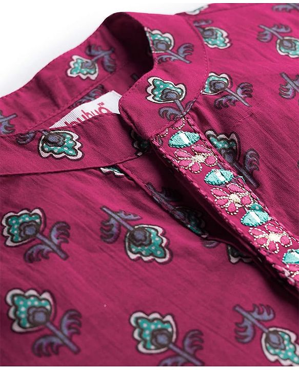 Babyhug Cambric Woven Full Sleeves Kurta Dhoti Set With Floral Print - Red & White