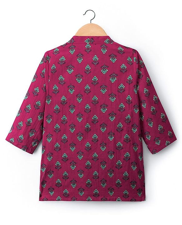 Babyhug Cambric Woven Full Sleeves Kurta Dhoti Set With Floral Print - Red & White