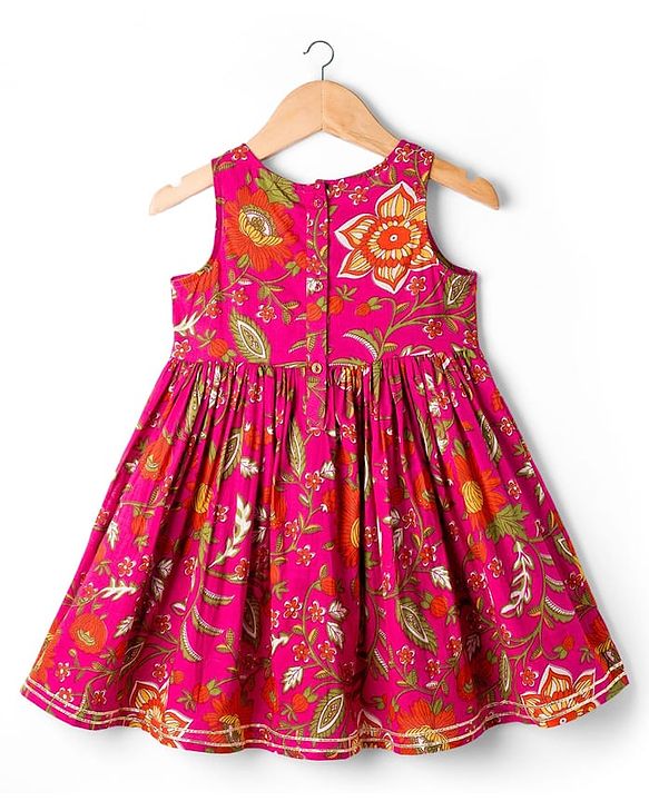 Babyhug Cambric Woven Sleeveless Kurti Palazo & Dupatta Set With Floral Print - Pink