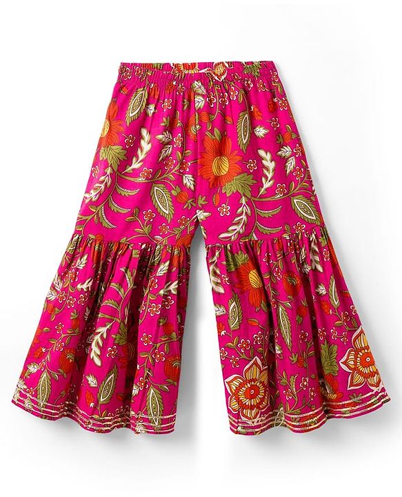 Babyhug Cambric Woven Sleeveless Kurti Palazo & Dupatta Set With Floral Print - Pink
