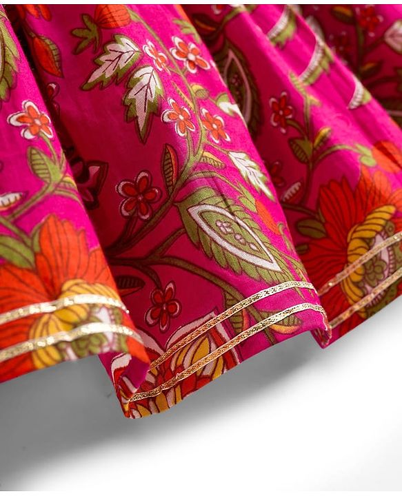Babyhug Cambric Woven Sleeveless Kurti Palazo & Dupatta Set With Floral Print - Pink