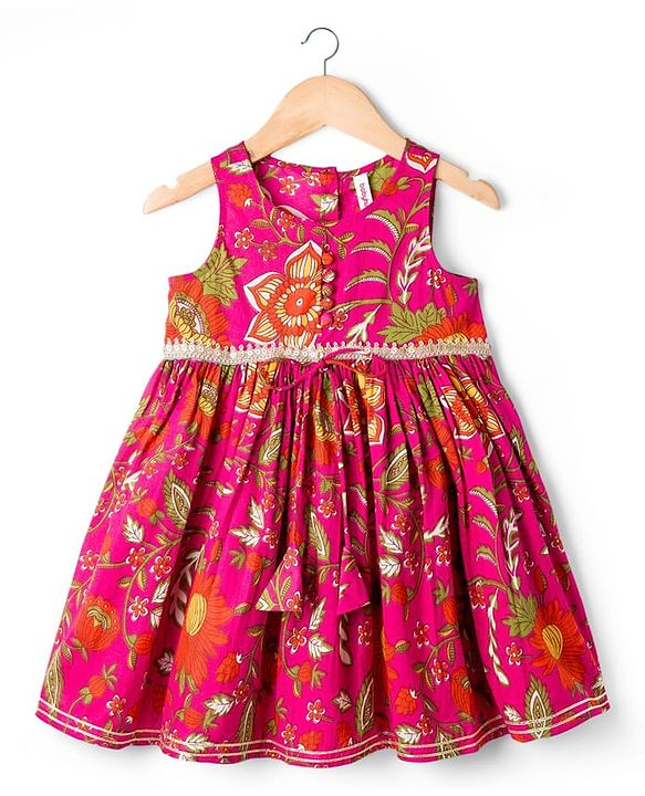 Babyhug Cambric Woven Sleeveless Kurti Palazo & Dupatta Set With Floral Print - Pink