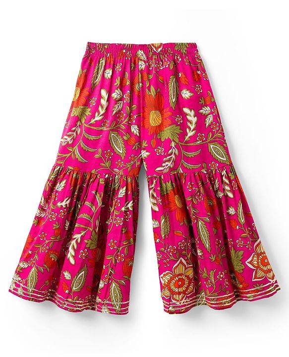 Babyhug Cambric Woven Sleeveless Kurti Palazo & Dupatta Set With Floral Print - Pink