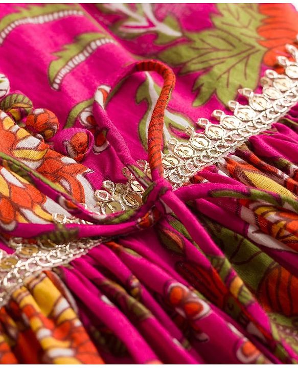 Babyhug Cambric Woven Sleeveless Kurti Palazo & Dupatta Set With Floral Print - Pink