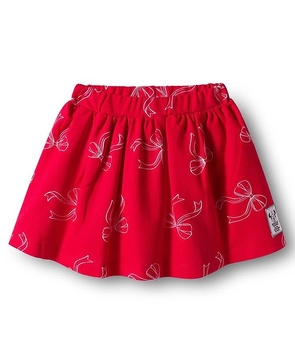 Babyhug Disney Terry Knit Drop Shoulder Full Sleeves Sweatshirt with Inner Shirt & Skirt Set with Minnie Graphics - Red