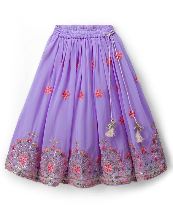 Babyhug Georgette Woven Three Fourth Sleeve Choli Lehenga & Dupatta Set with Floral Embroidery - Lavender