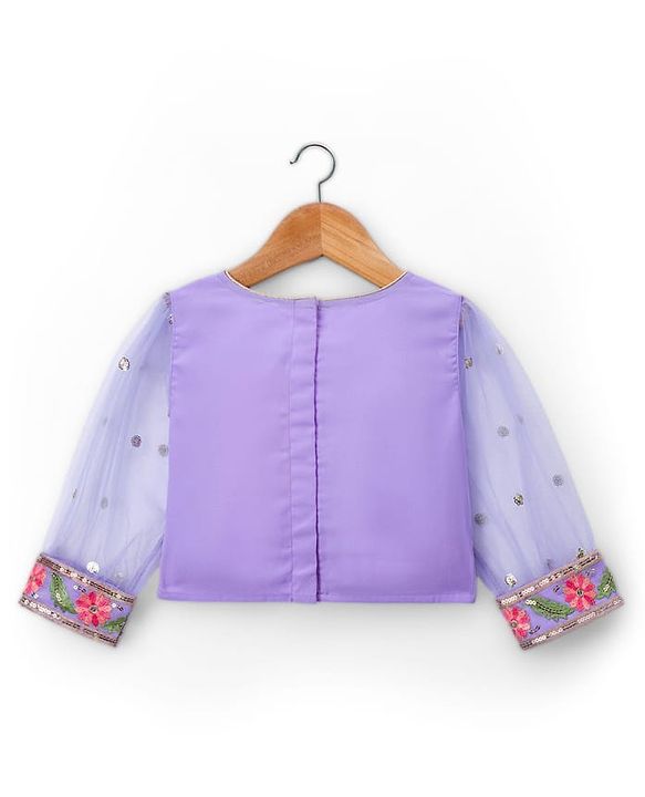 Babyhug Georgette Woven Three Fourth Sleeve Choli Lehenga & Dupatta Set with Floral Embroidery - Lavender