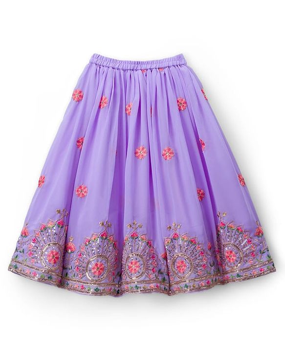 Babyhug Georgette Woven Three Fourth Sleeve Choli Lehenga & Dupatta Set with Floral Embroidery - Lavender