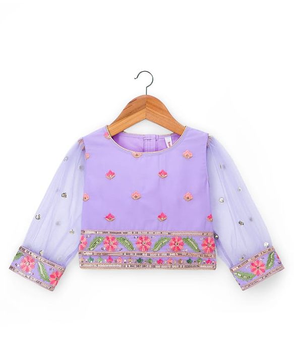 Babyhug Georgette Woven Three Fourth Sleeve Choli Lehenga & Dupatta Set with Floral Embroidery - Lavender