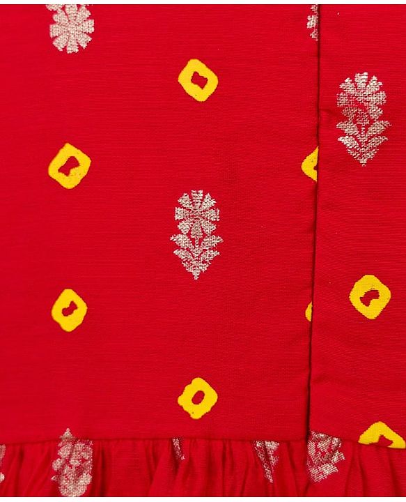 Babyhug Brocade Woven Sleeveless Bandhani Printed Long Brocade Choli & Chanderi Lahenga Set with Dupatta - Red & Yellow