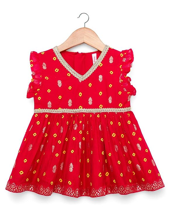 Babyhug Brocade Woven Sleeveless Bandhani Printed Long Brocade Choli & Chanderi Lahenga Set with Dupatta - Red & Yellow