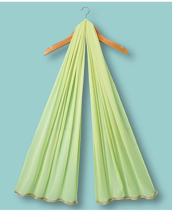 Babyhug Chanderi Woven Three Fourth Sleeves Kurta Salwar & Dupatta Set With Floral Embroidery - Lime Green