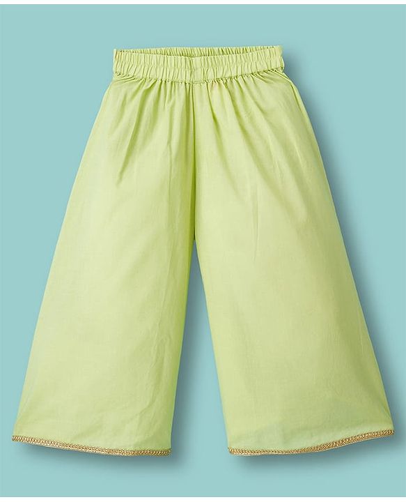 Babyhug Chanderi Woven Three Fourth Sleeves Kurta Salwar & Dupatta Set With Floral Embroidery - Lime Green