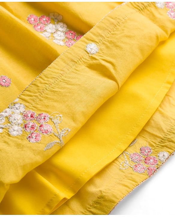 Babyhug Chanderi Woven Half Sleeves Ethnic Dress With Floral Embroidery - Yellow