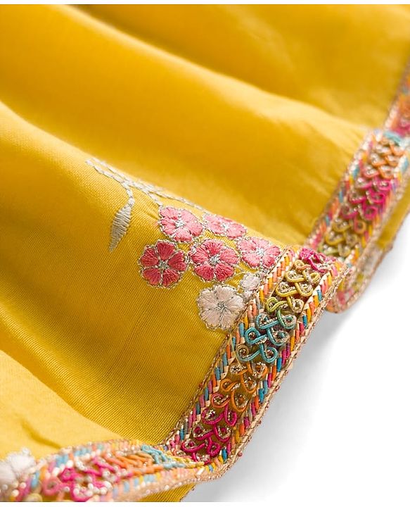 Babyhug Chanderi Woven Half Sleeves Ethnic Dress With Floral Embroidery - Yellow