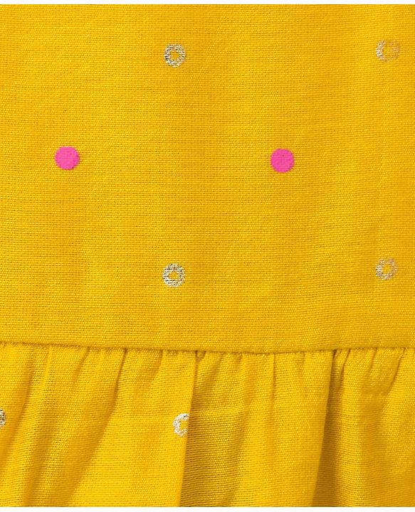 Babyhug Chanderi Woven Sleeveless Ethnic Dress  with Polka Dots & Lace Detailing - Yellow