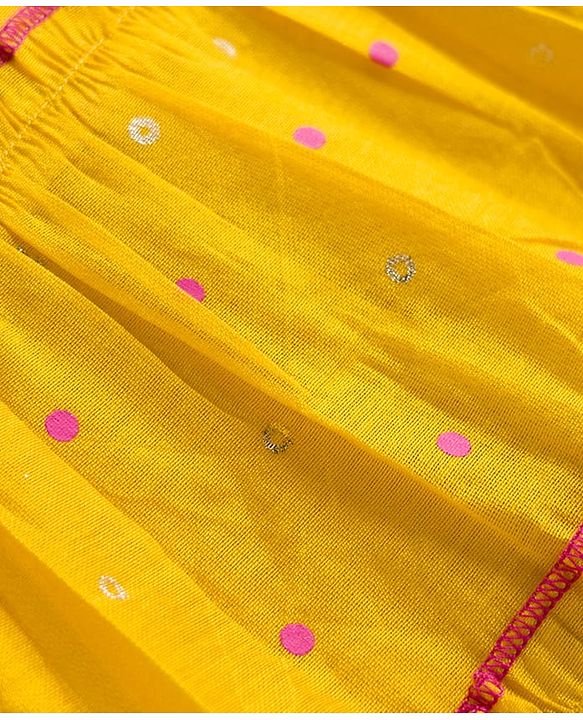 Babyhug Chanderi Woven Sleeveless Ethnic Dress  with Polka Dots & Lace Detailing - Yellow