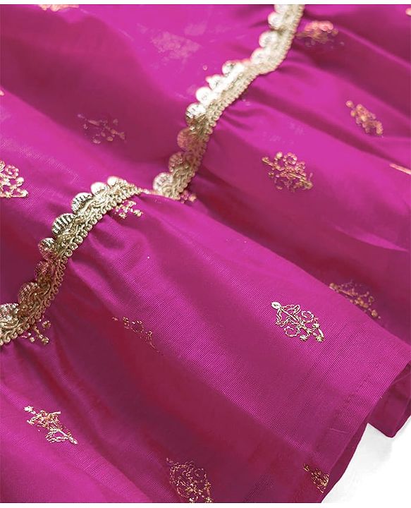 Babyhug Woven Frill Sleeves Ethnic Dress With Floral Embroidery & Sequin Detailing - Fuchsia