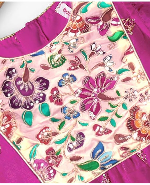 Babyhug Woven Frill Sleeves Ethnic Dress With Floral Embroidery & Sequin Detailing - Fuchsia
