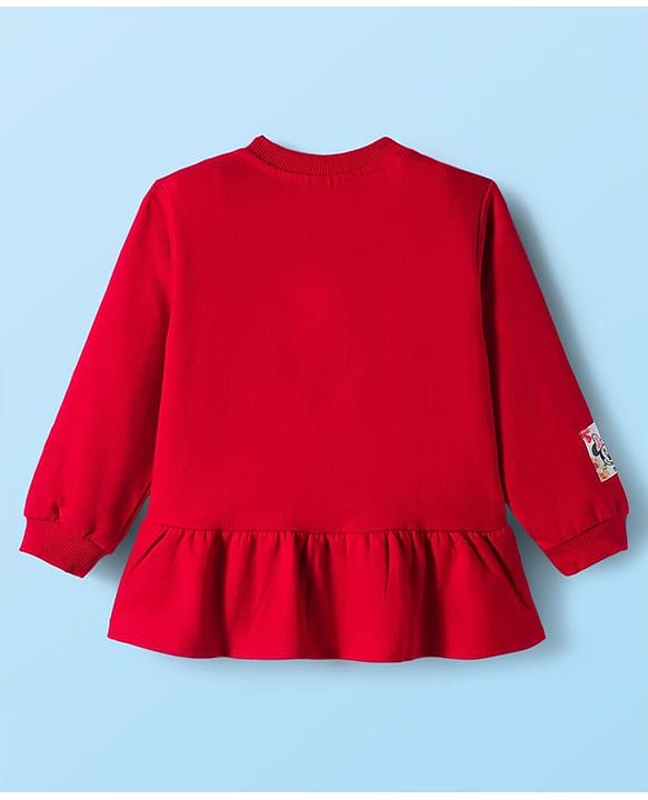 Babyhug Disney Terry Knit Drop Shoulder Full Sleeves Sweatshirt & Leggings Set with Minnie Mouse Graphic & Bow Applique - Red & White