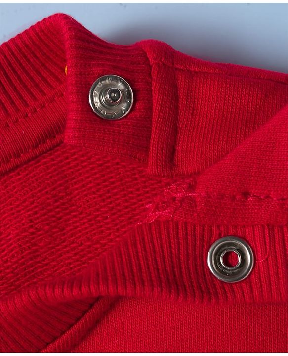 Babyhug Disney Terry Knit Drop Shoulder Full Sleeves Sweatshirt & Leggings Set with Minnie Mouse Graphic & Bow Applique - Red & White