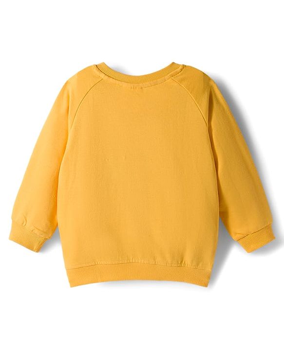 Babyhug Disney Terry Knit Drop Shoulder Full Raglan Sleeves Sweatshirt & Lounge Pant Set with Winnie the Pooh Graphic & Ear Applique - Yellow