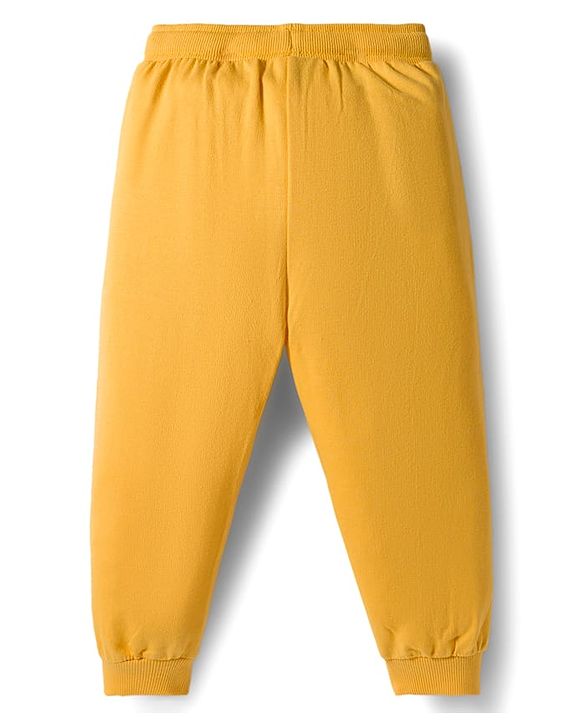 Babyhug Disney Terry Knit Drop Shoulder Full Raglan Sleeves Sweatshirt & Lounge Pant Set with Winnie the Pooh Graphic & Ear Applique - Yellow