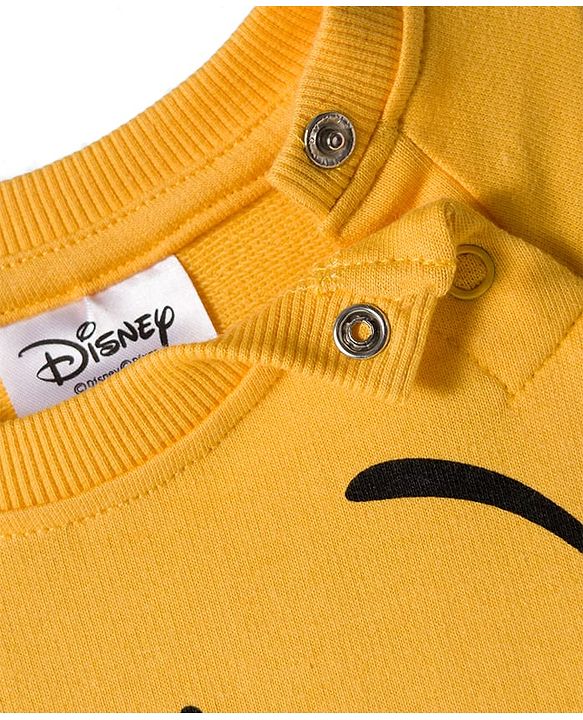 Babyhug Disney Terry Knit Drop Shoulder Full Raglan Sleeves Sweatshirt & Lounge Pant Set with Winnie the Pooh Graphic & Ear Applique - Yellow