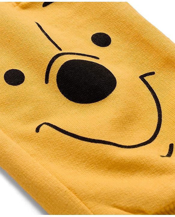 Babyhug Disney Terry Knit Drop Shoulder Full Raglan Sleeves Sweatshirt & Lounge Pant Set with Winnie the Pooh Graphic & Ear Applique - Yellow