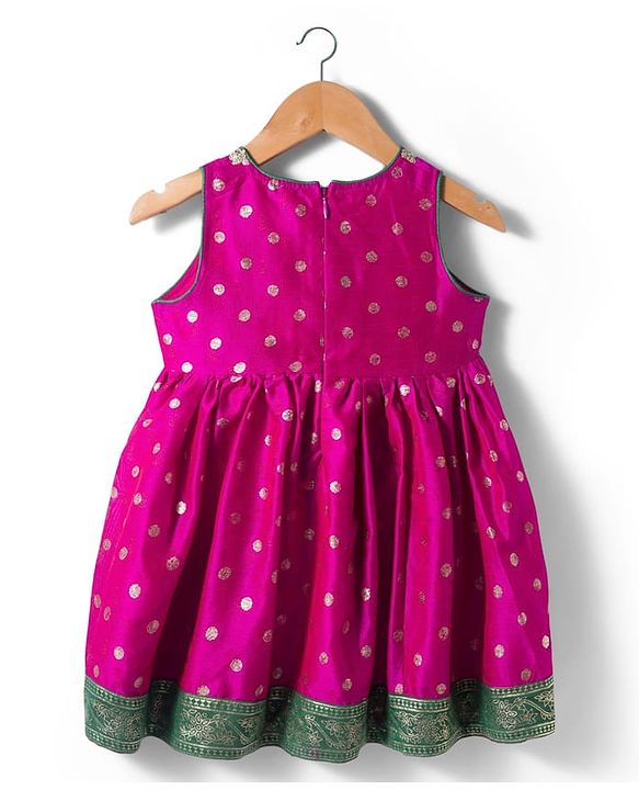 Babyhug Cotton Blend Woven Sleeveless Foil Printed Ethnic Dress - Fuchsia