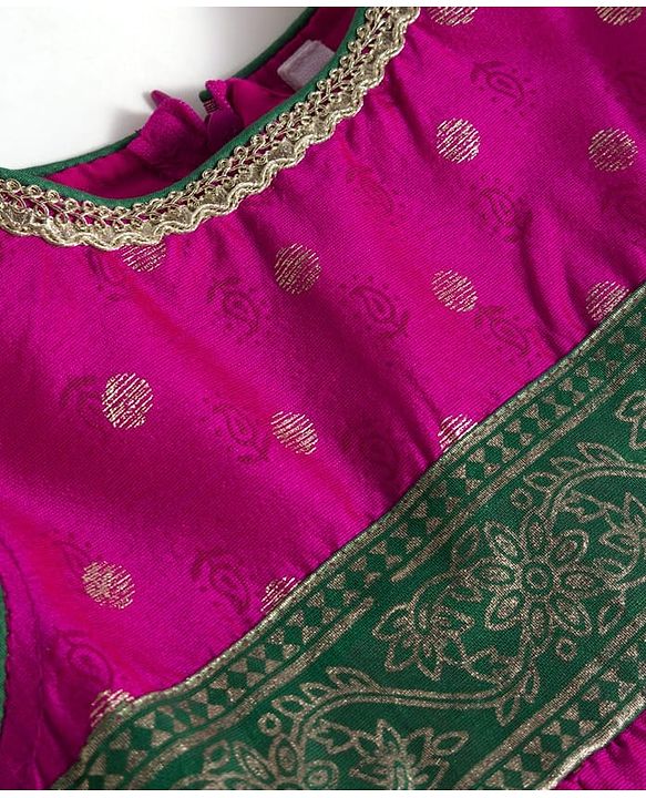 Babyhug Cotton Blend Woven Sleeveless Foil Printed Ethnic Dress - Fuchsia