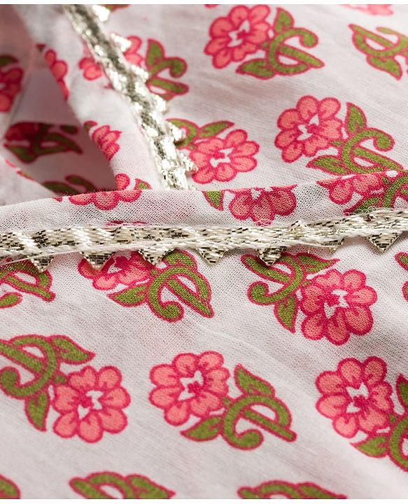 Babyhug Cambric Woven Three Fourth Sleeves Ethnic Dress With Floral Print - Off White