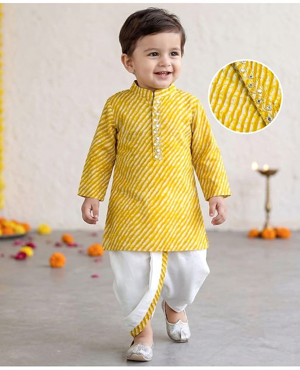 Babyhug Cambric Woven Full Sleeves Striped Kurta Dhoti Set - Yellow