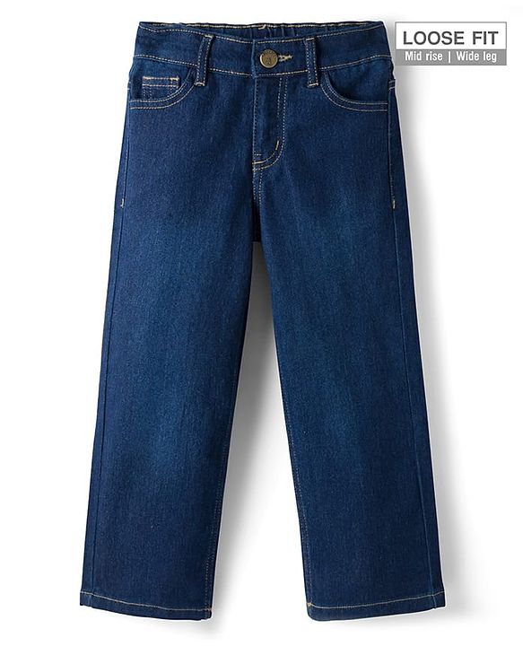 Pine Kids Woven Full Length Washed Denim Jeans - Navy Blue