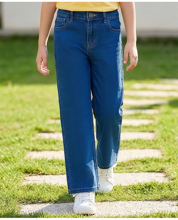 Pine Kids Denim Woven Full Length Washed Jeans - Blue