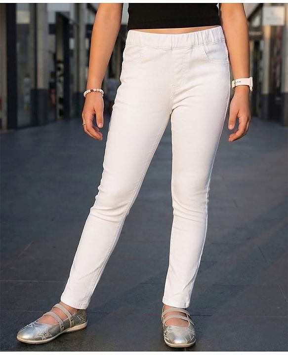 Pine Kids Denim Woven Full Length Washed Jeggings - White