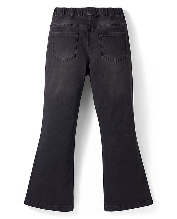 Pine Kids Denim Woven Ankle Length Solid Colour Washed Jeggings - Black